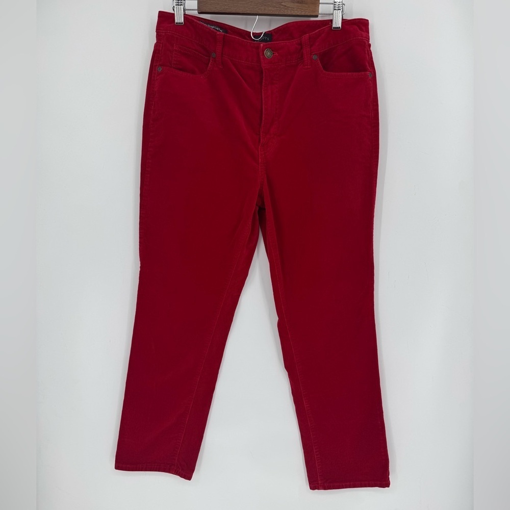 Talbots Women's Red Straight Leg Corduroy Pants Holiday Office Size 12 Petite